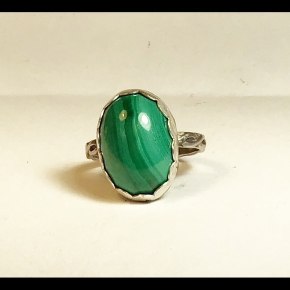 Rusty Lark Jewelry - Green Malachite & Sterling Silver Ring, 7.5, NEW